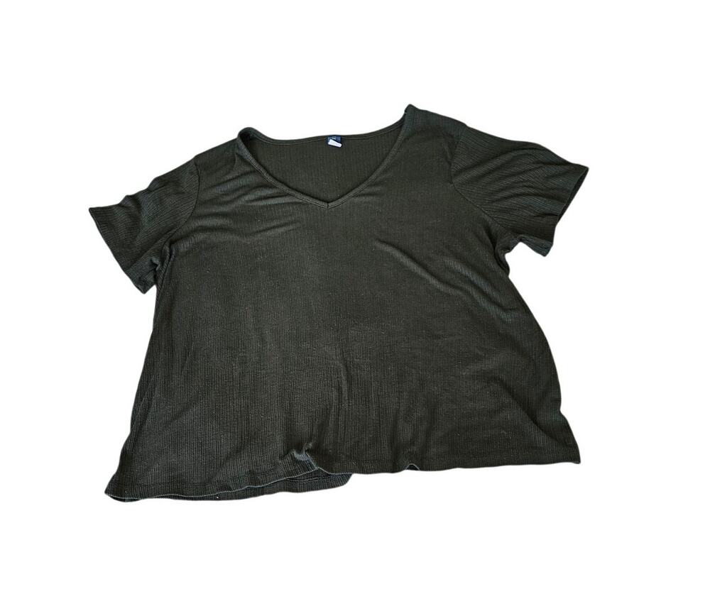 Old Navy Luxe Dark Green Ribbed V-Neck Short Sleeve Tee XXL
